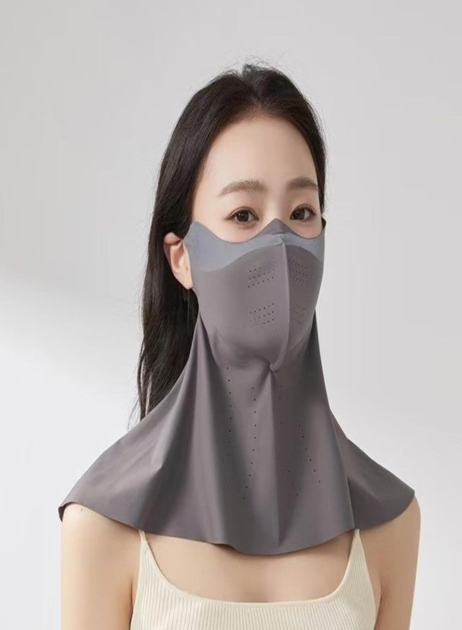 eaonitu UV Protection Face Cover Beauty Mask UPF 50+ for Women, Comfortable Outdoor Daily Use Jogging Hiking Cycling Breathable, Adjustable Strap & Safety Reflector Strip Night Day Visibility (Dark Grey Long) - Image 2